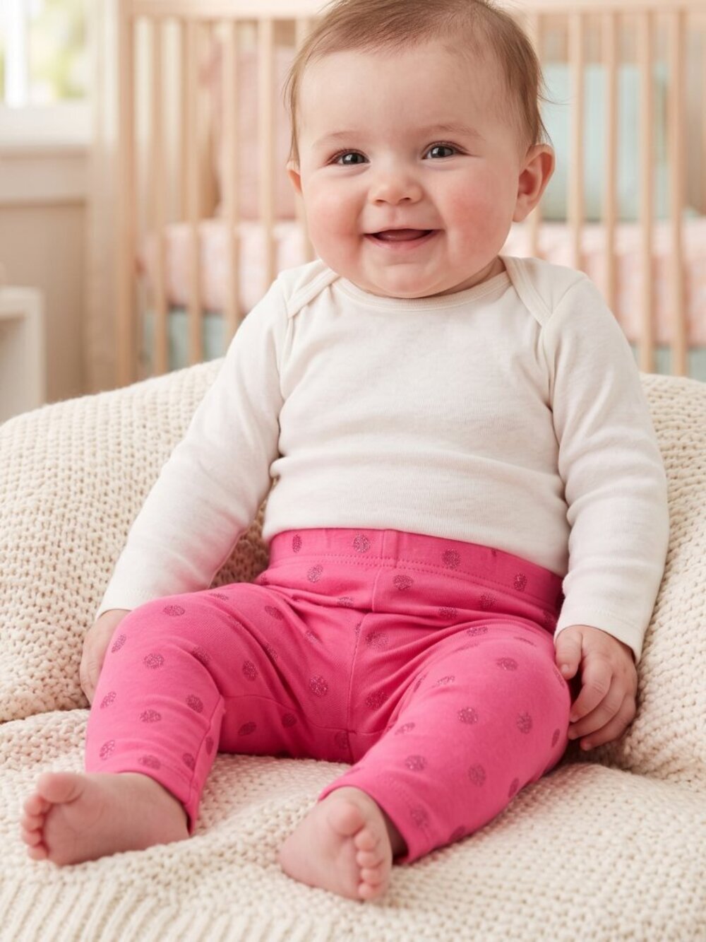 NWT Carter's Baby Girl Hot Pink Glitter Polka Dot Pull On Leggings 3 Months